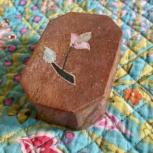 Soap Stone Trinket Box With Flower Inlay Made In India